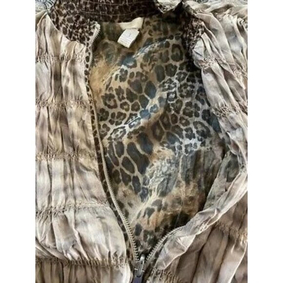 Chico's Women's Leopard Print Crinkle Jacket Lined With Front Zipper Closure M - Picture 4 of 7
